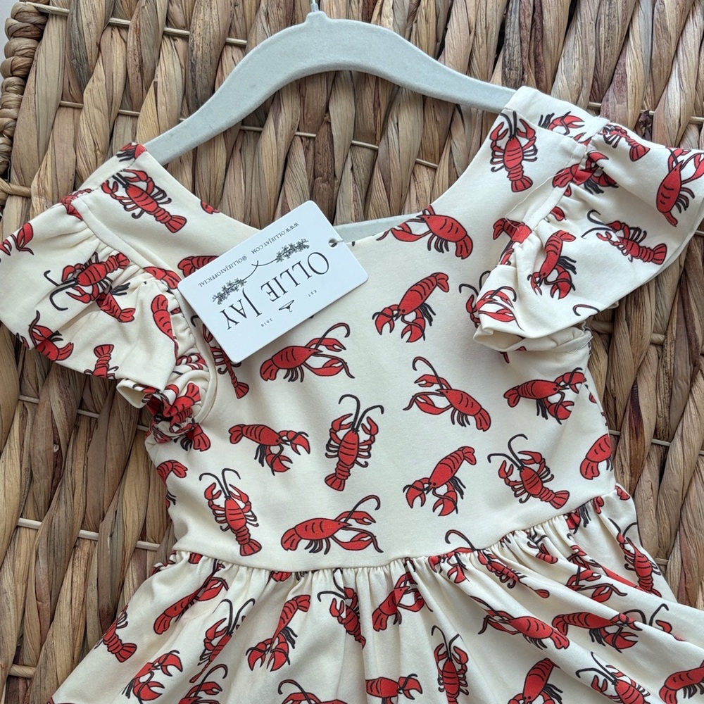 Ollie Jay Kids Cream Dress with Red Lobster Print 4T NWT